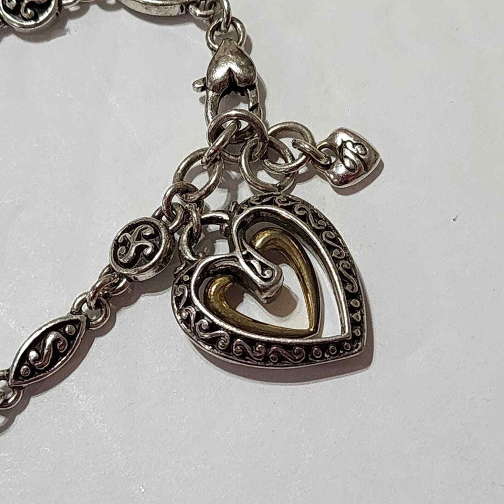 Brighton Silver Plated Ellington Heart Charm Bracelet Jewelry